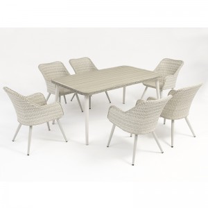 алуминиева мебел от ратан на открито с правоъгълна маса с 6 стола
