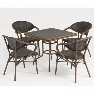 Комплект мебели от алуминиев ратан от квадратна маса с имитация на бамбуково зърно и закалено стъкло