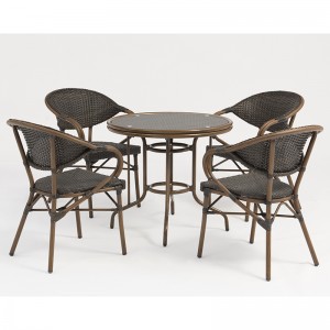 Комплект мебели от алуминиева ратанова кръгла маса с имитация на бамбуково зърно и закалено стъкло