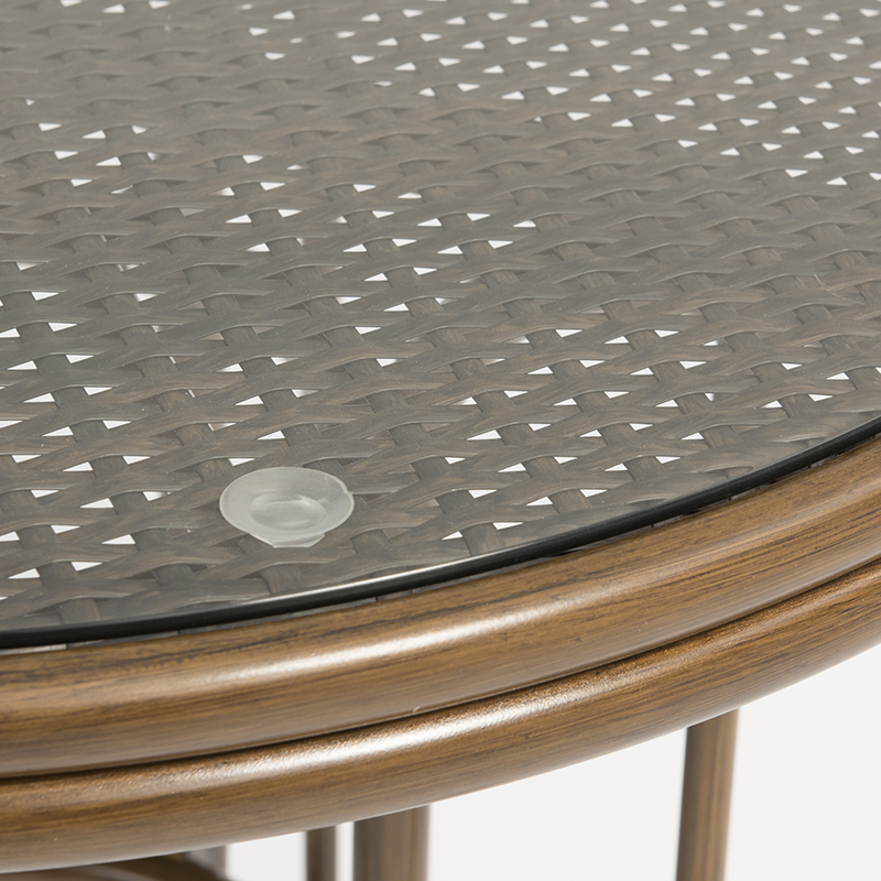 Комплект мебели от алуминиева ратанова кръгла маса с имитация на бамбуково зърно и закалено стъкло
